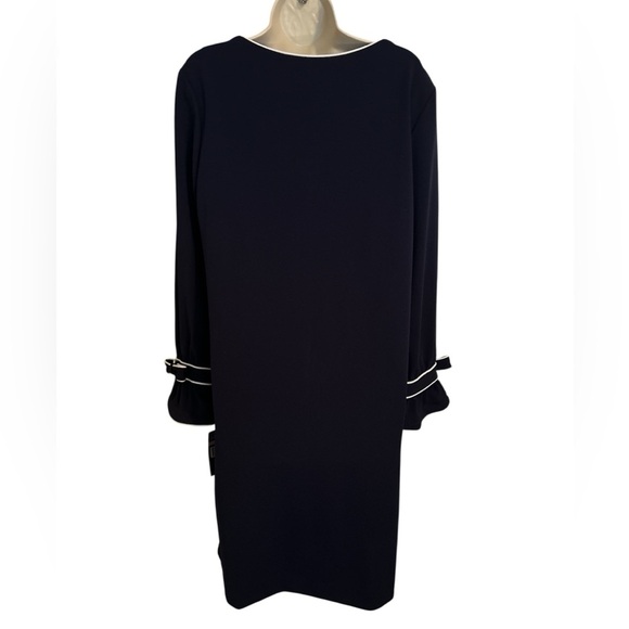 Sharagano Navy Blue Midi Dress with White Accents - Picture 7 of 10